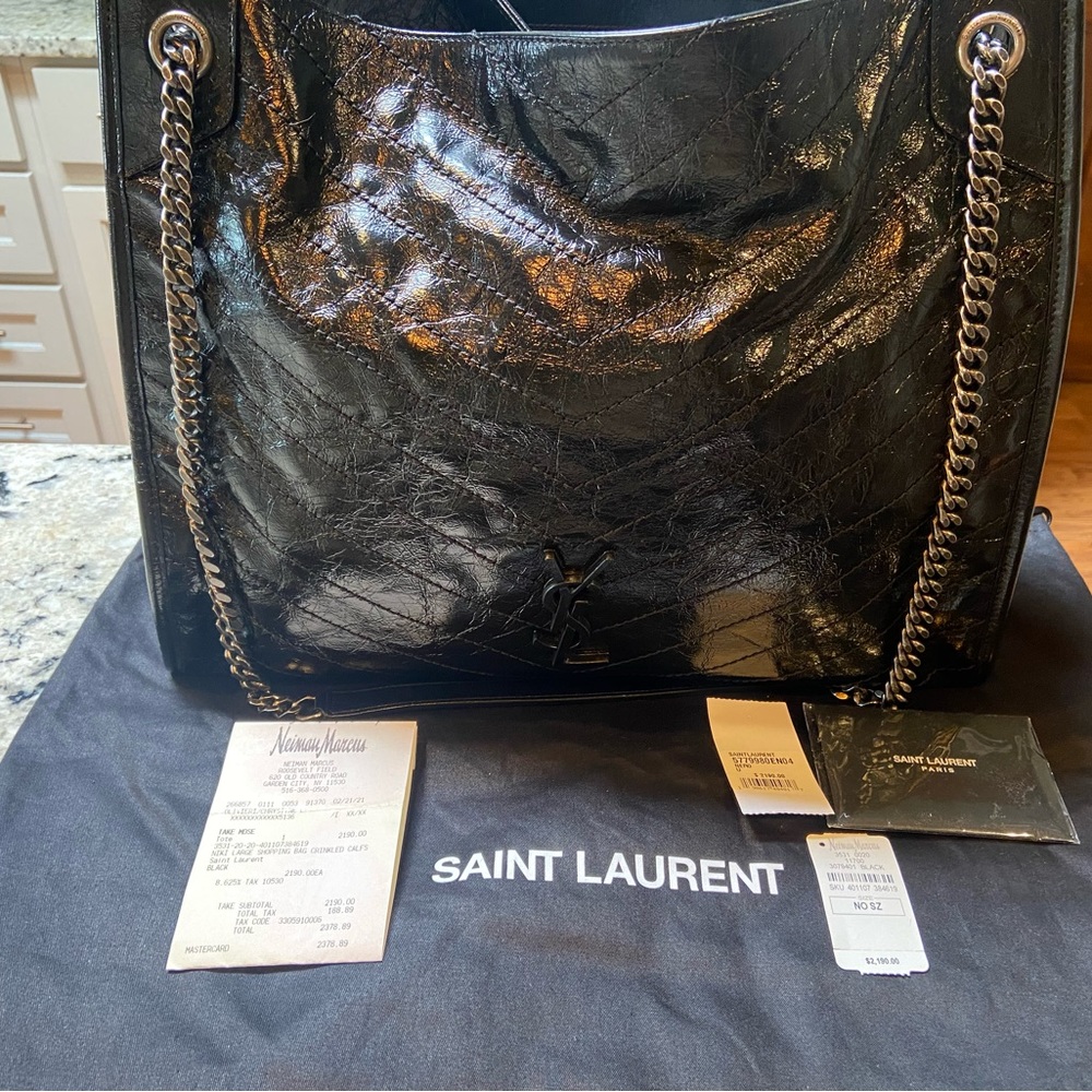 Toes Saint Laurent Large crinkled Patent leather tote shopper+